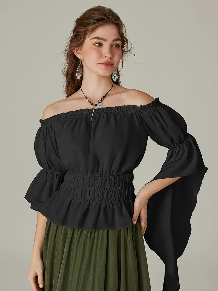 Renaissance Off-Shoulder Shirts Tops with Waterfall Openings SCARLET DARKNESS