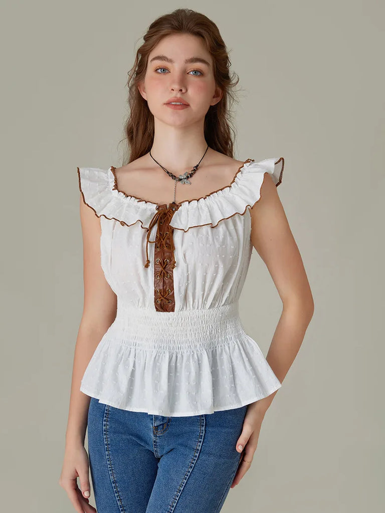 Renaissance Cotton Tops Off Shoulder Smocked Bodice Tops SCARLET DARKNESS