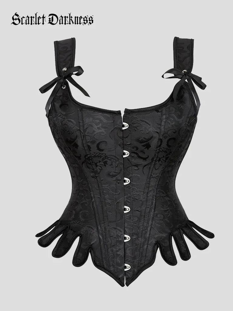 Women Victorian Corset Steampunk Satin Jacquard Bustier Top SCARLET DARKNESS