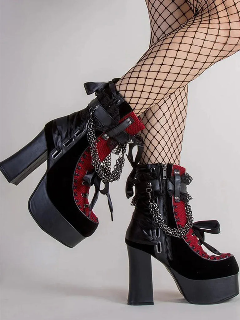 Women's Victorian Gothic Vampire Contrasting Strappy High Heels SCARLET DARKNESS