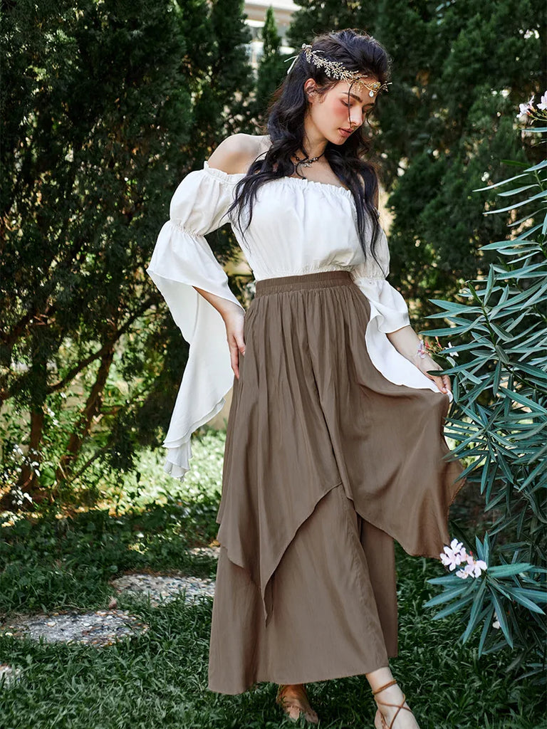 Women Renaissance Dual-Layer Swing Maxi Skirt SCARLET DARKNESS