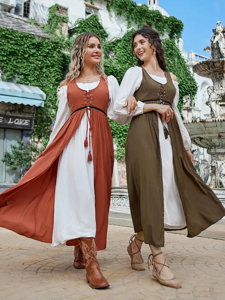 Ren Faire Off-Shoulder Dress+Tank Dress 2pcs Set Costume SCARLET DARKNESS