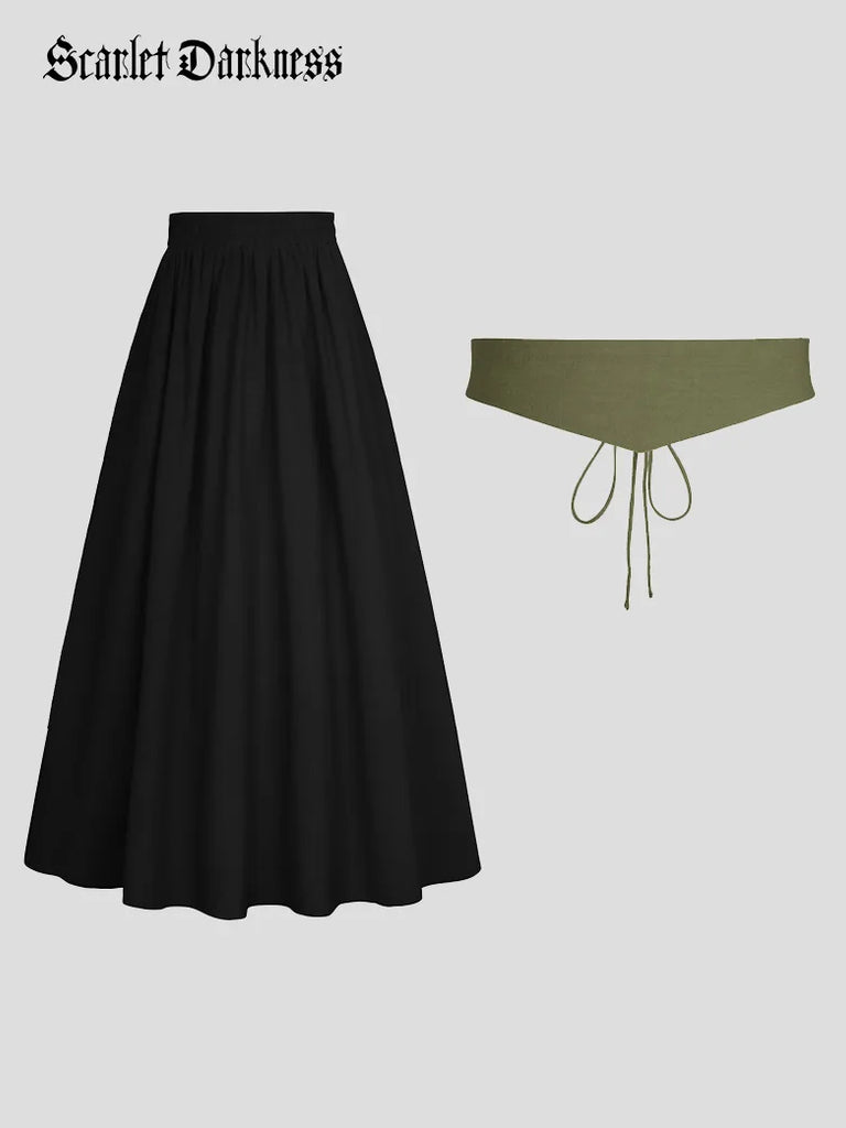 Renaissance Swing Skirt Detachable Belt Decor A-Line Skirt SCARLET DARKNESS