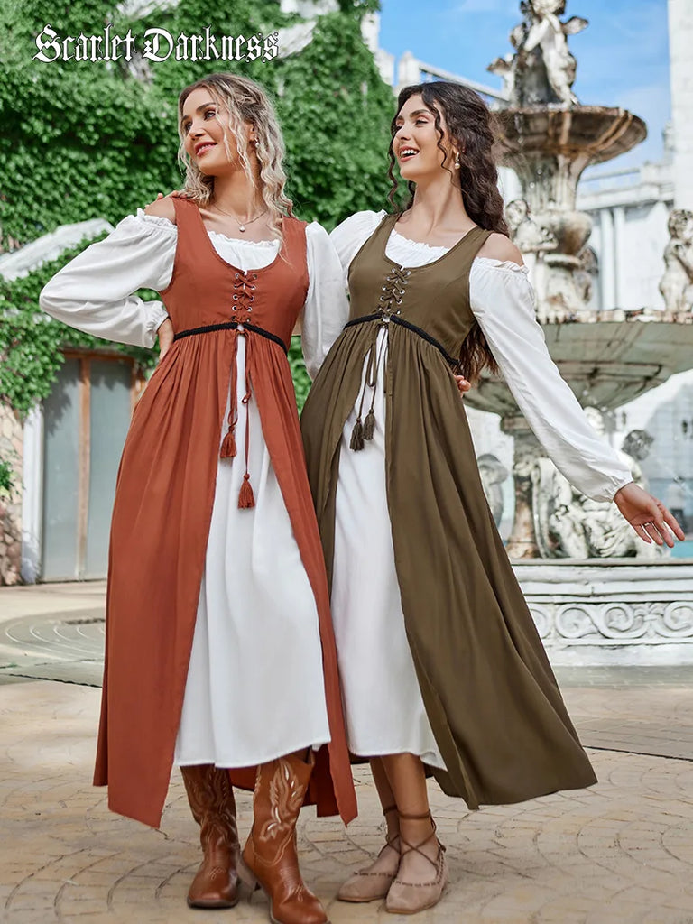 Ren Faire Off-Shoulder Dress+Tank Dress 2pcs Set Costume SCARLET DARKNESS