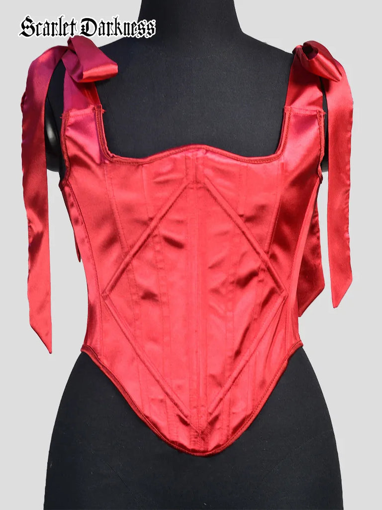 Women 1850s Victorian Satin Herringbone Corset SCARLET DARKNESS