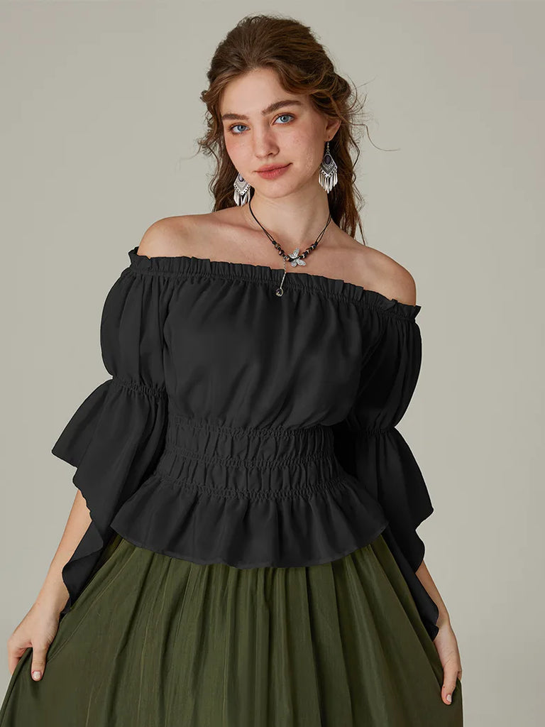 Renaissance Off-Shoulder Shirts Tops with Waterfall Openings SCARLET DARKNESS