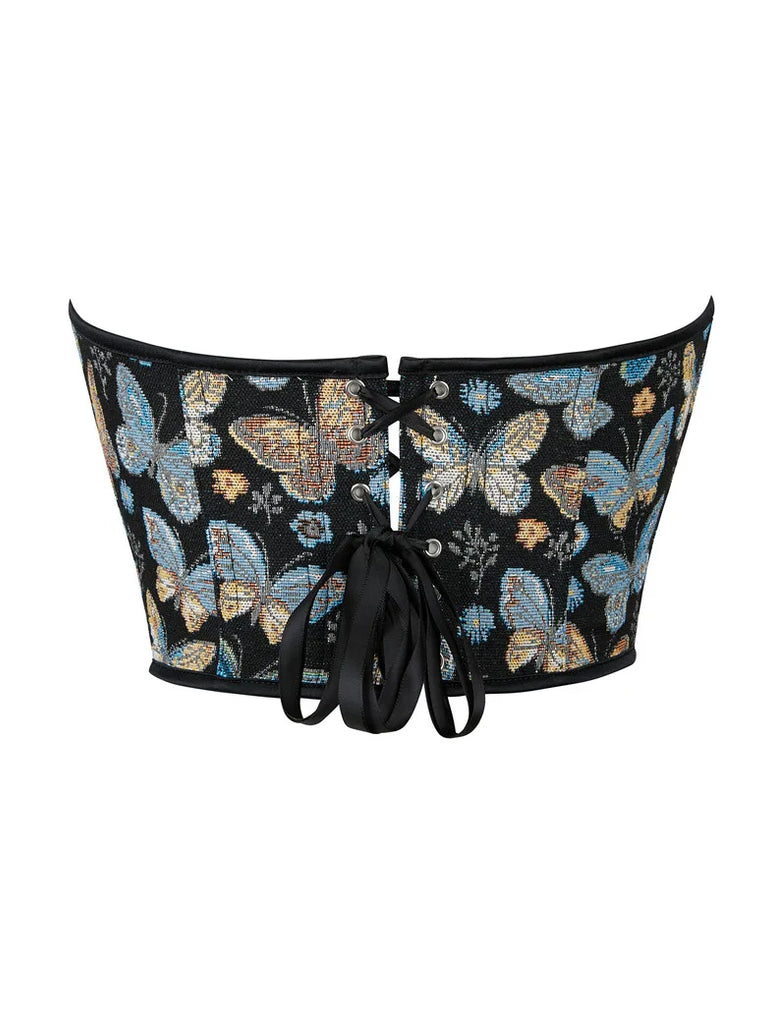 Women Renaissance Blue Butterfly Jacquard Corsets SCARLET DARKNESS