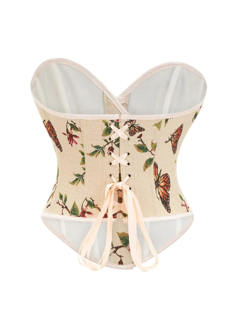 Victorian Corset Women Butterfly Floral Bustier SCARLET DARKNESS