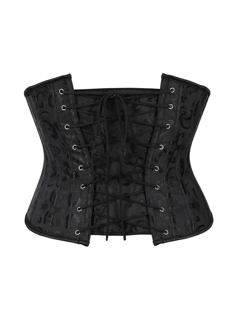 Victorian Gothic Corset Underbust Jacquard Girdle Bustier SCARLET DARKNESS