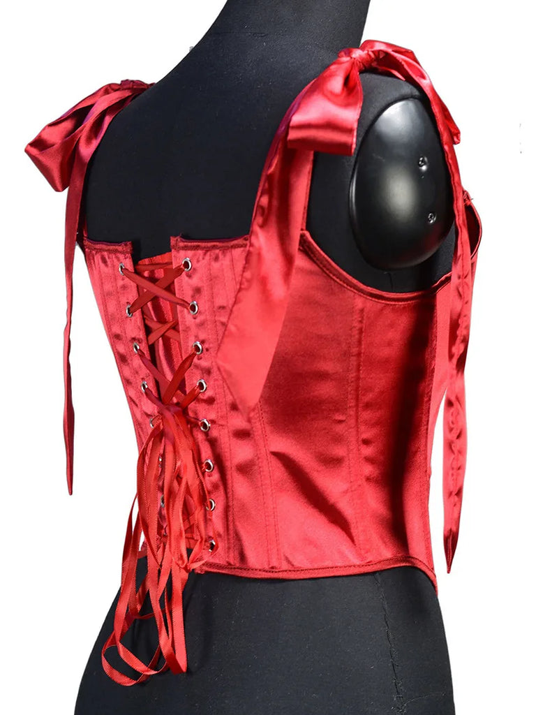 Women 1850s Victorian Satin Herringbone Corset SCARLET DARKNESS