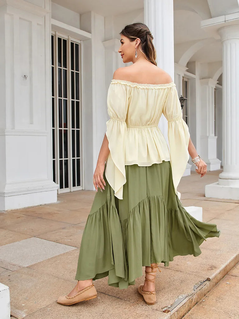 Women Chiffon Tops Slit Sleeve Off Shoulder Tops SCARLET DARKNESS