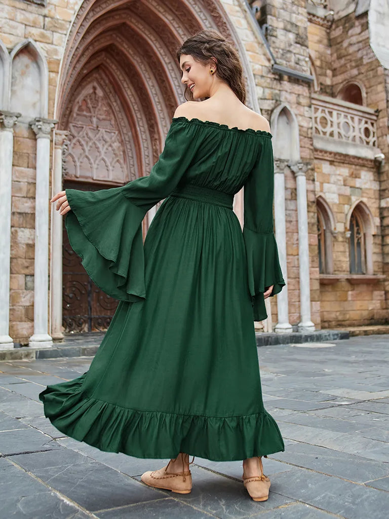 Women High-Lo Dress Long Sleeve Off Shoulder Dress SCARLET DARKNESS