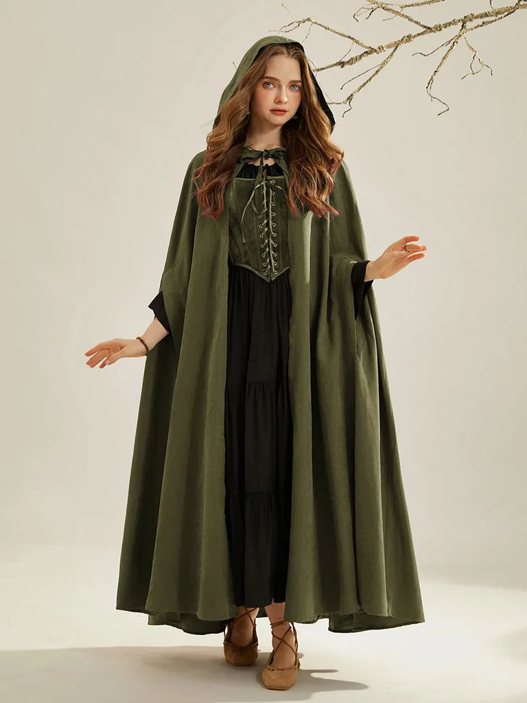 Unsex Medieval Hooded Cape Tie Front Warrior Mid-Calf Cloak SCARLET DARKNESS