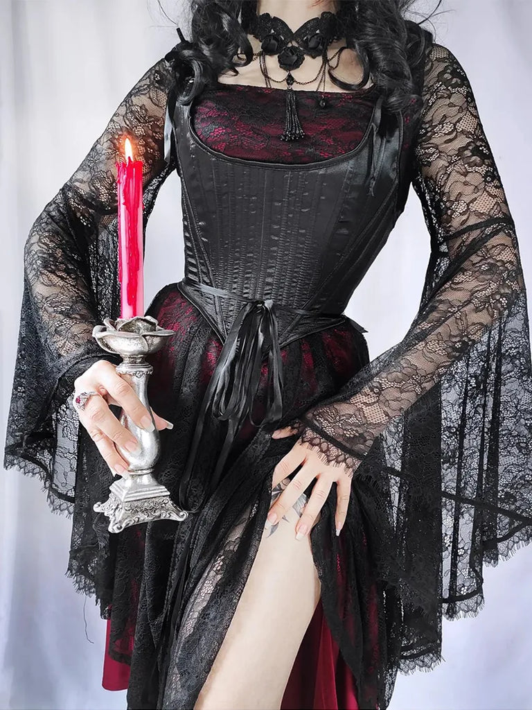 S-3XL Gothic Lace Irregular Hem Maxi Dress SCARLET DARKNESS