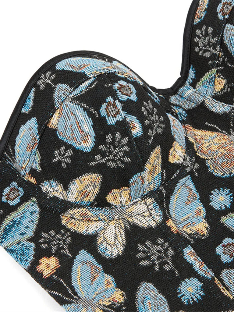 Women Renaissance Blue Butterfly Jacquard Corsets SCARLET DARKNESS