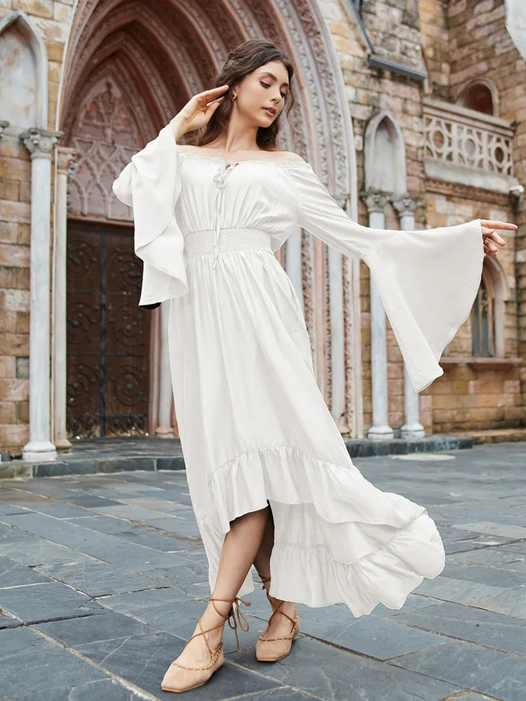 Women High-Lo Dress Long Sleeve Off Shoulder Dress SCARLET DARKNESS