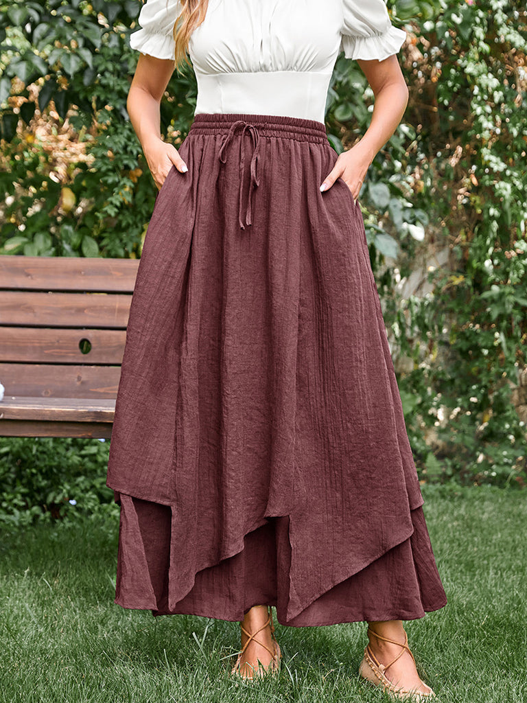 Women Renaissance 2-Layer Swing Pocket Maxi Skirts SCARLET DARKNESS