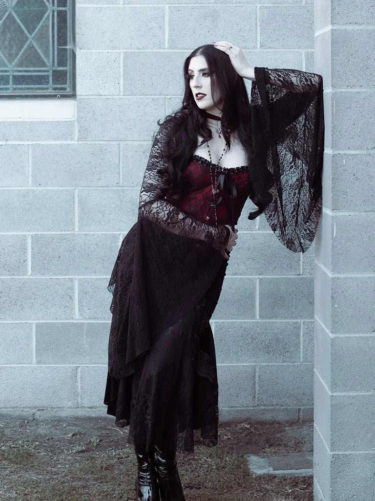 Women Victorian Goth Style Black Bell Sleeves Lace Cardigan SCARLET DARKNESS