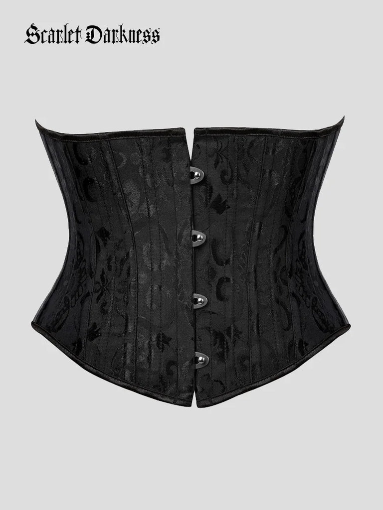 Victorian Gothic Corset Underbust Jacquard Girdle Bustier SCARLET DARKNESS