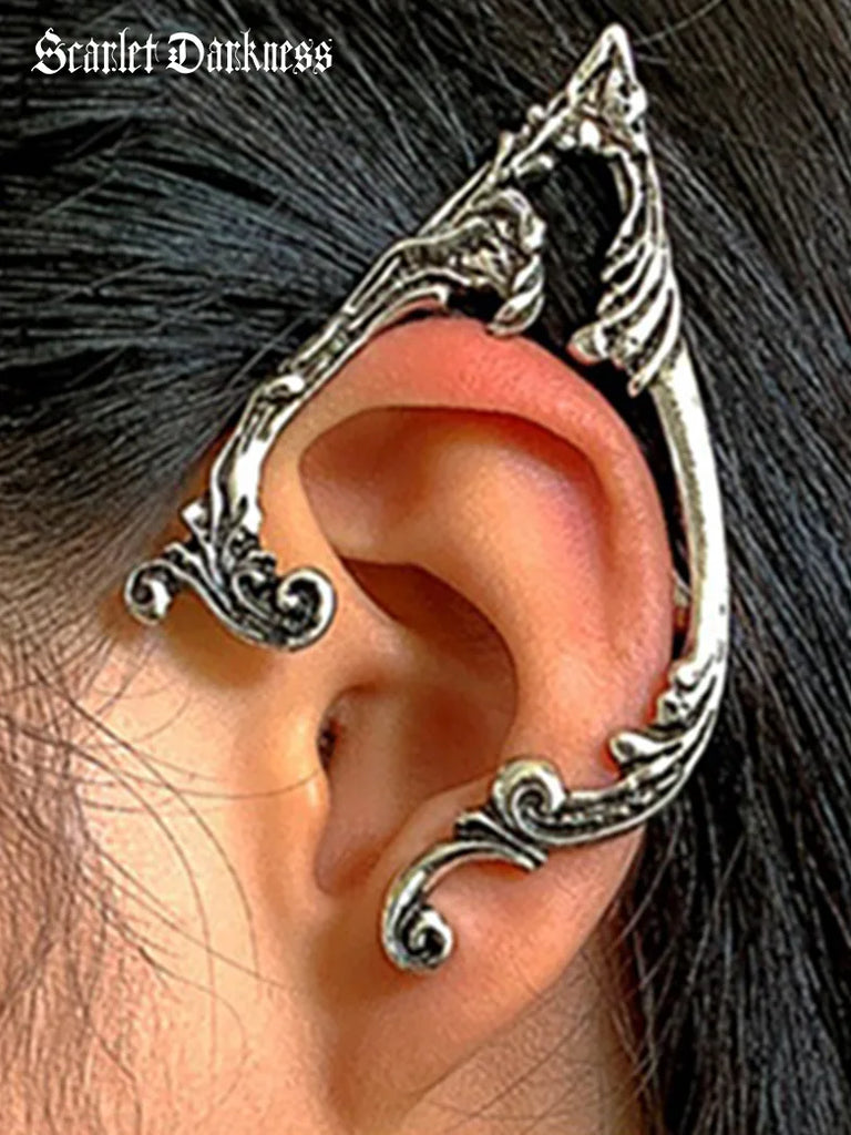 Punk Style Dark Elf Ear Hook Gothic Ear Clips SCARLET DARKNESS