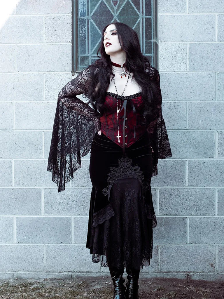 Sweetheart Collar Gothic Fashion Lace Contrast Corset SCARLET DARKNESS