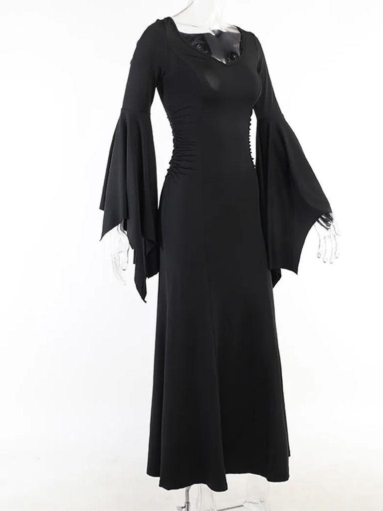 Morticia Addams Gothic Bat Sleeve Maxi Bodycon Dress SCARLET DARKNESS