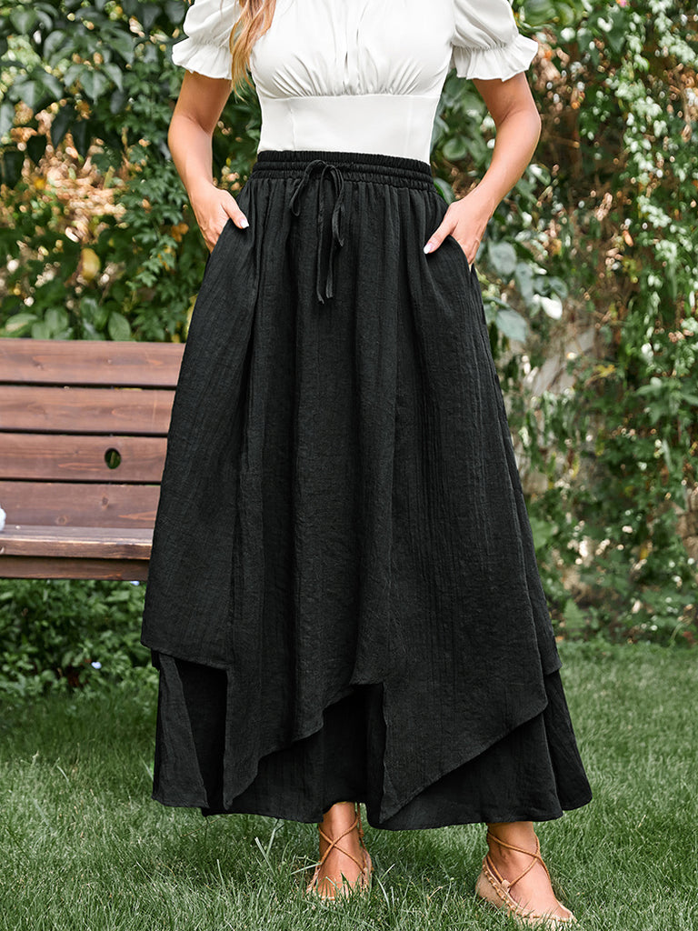 Women Renaissance 2-Layer Swing Pocket Maxi Skirts SCARLET DARKNESS