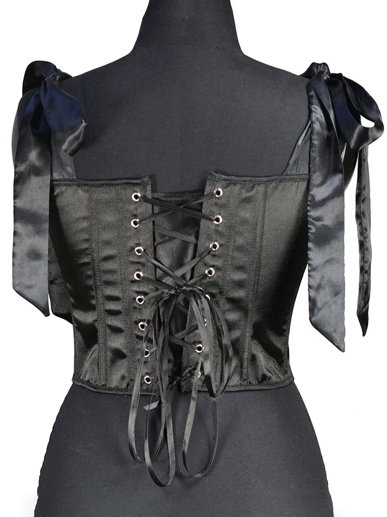 Women 1850s Victorian Satin Herringbone Corset SCARLET DARKNESS