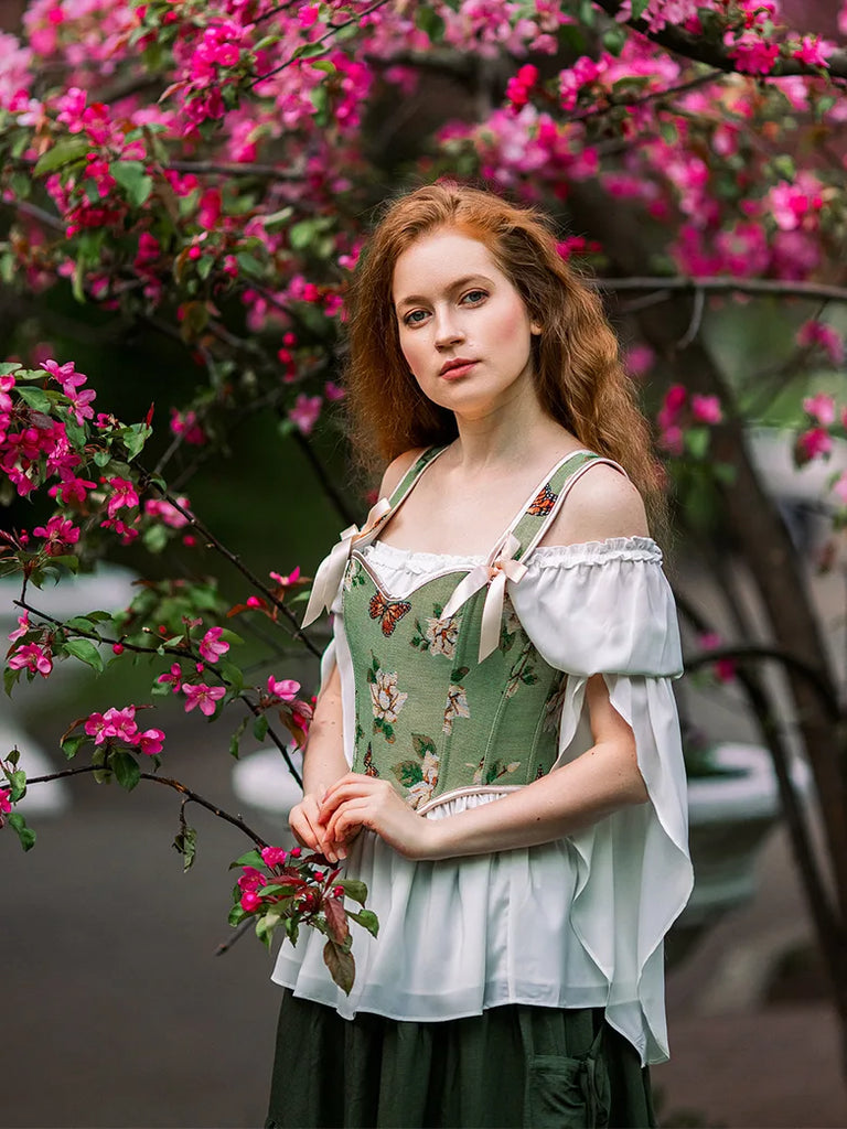 Victorian Corset Women Strappy Butterfly Floral Bustier SCARLET DARKNESS