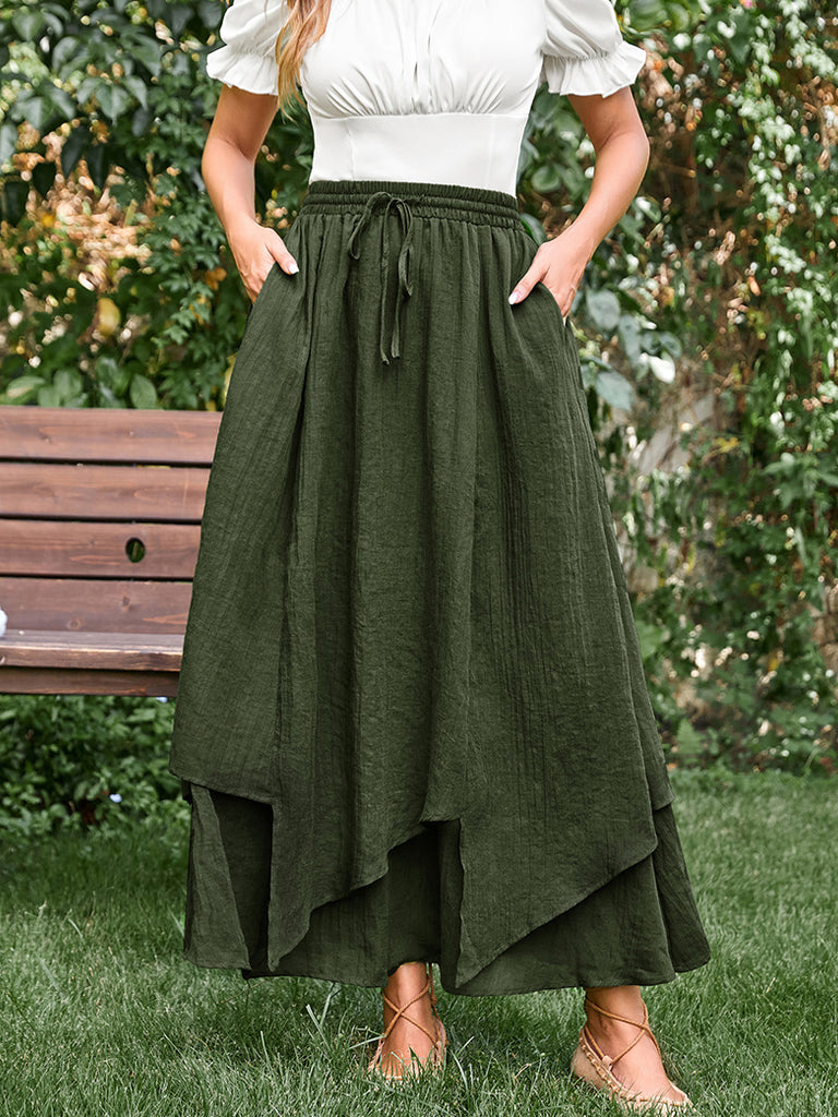 Women Renaissance 2-Layer Swing Pocket Maxi Skirts SCARLET DARKNESS