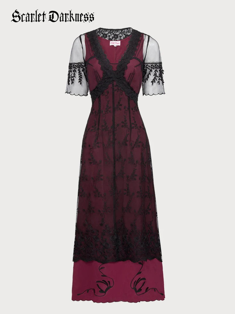 Victorian Gothic Titanic Tea Party Gown Antique Maxi Dress SCARLET DARKNESS