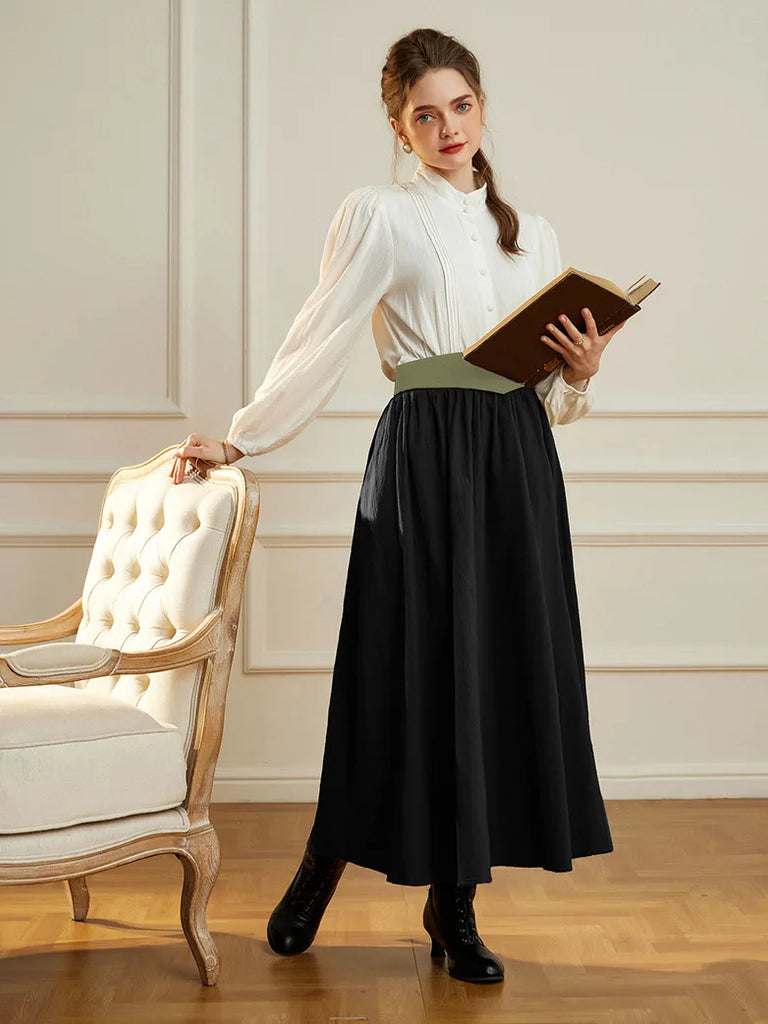 Renaissance Swing Skirt Detachable Belt Decor A-Line Skirt SCARLET DARKNESS