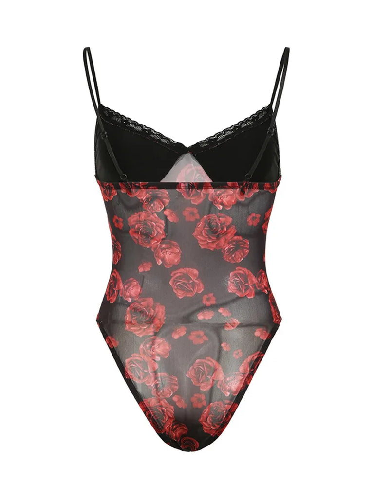 Scarlet Darkness Bodysuit Stretch Rose Mesh Camisole SCARLET DARKNESS