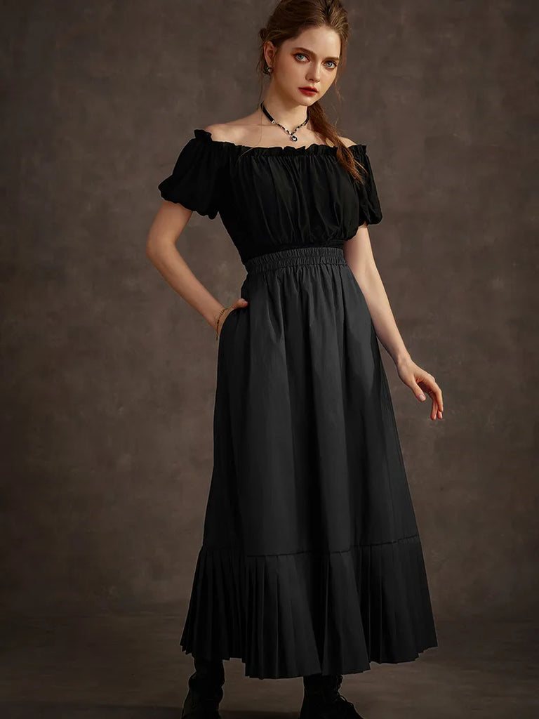 Victorian Goth Tiered Pleated Hem Chameleon Maxi Skirt SCARLET DARKNESS