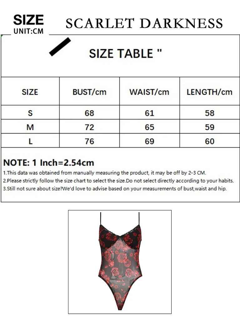 Scarlet Darkness Bodysuit Stretch Rose Mesh Camisole SCARLET DARKNESS