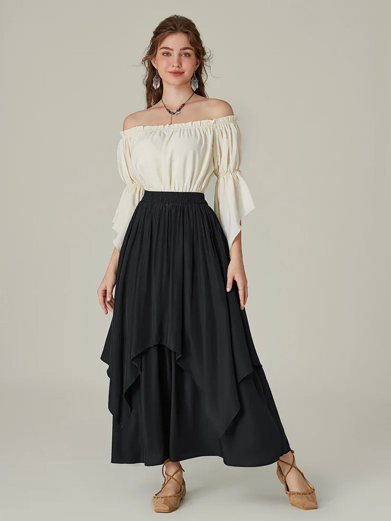 Women Renaissance Dual-Layer Swing Maxi Skirt SCARLET DARKNESS