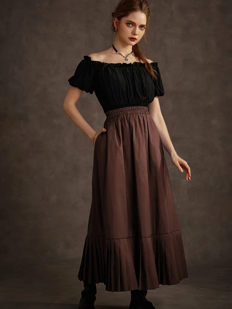 Victorian Goth Tiered Pleated Hem Chameleon Maxi Skirt SCARLET DARKNESS