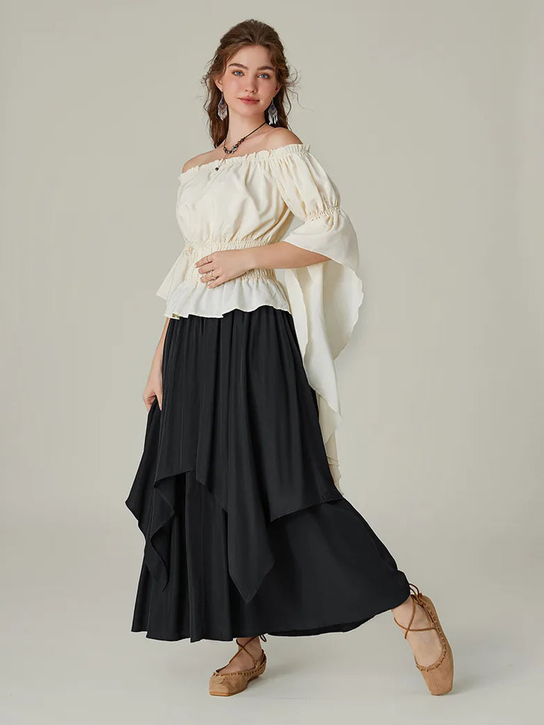 Women Renaissance Dual-Layer Swing Maxi Skirt SCARLET DARKNESS