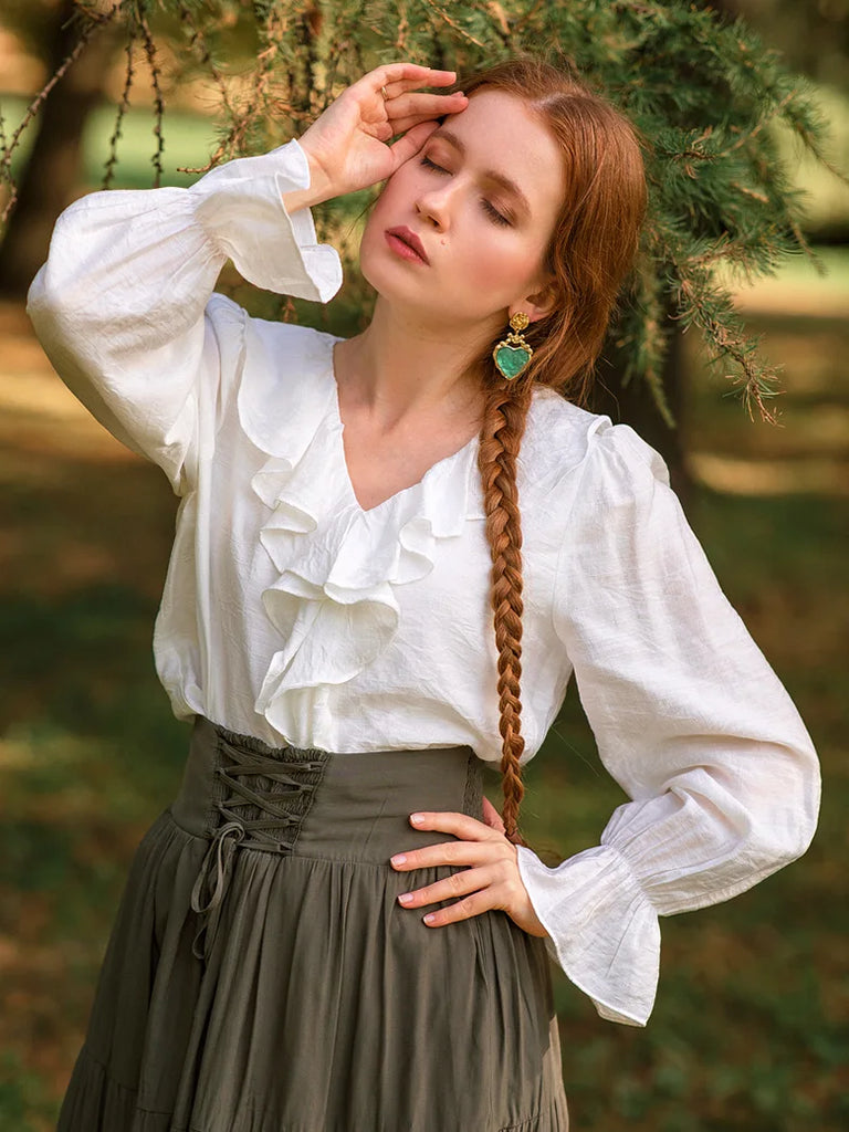 Victorian Ruffle Decor Blouse Women Loose Fit Tops SCARLET DARKNESS