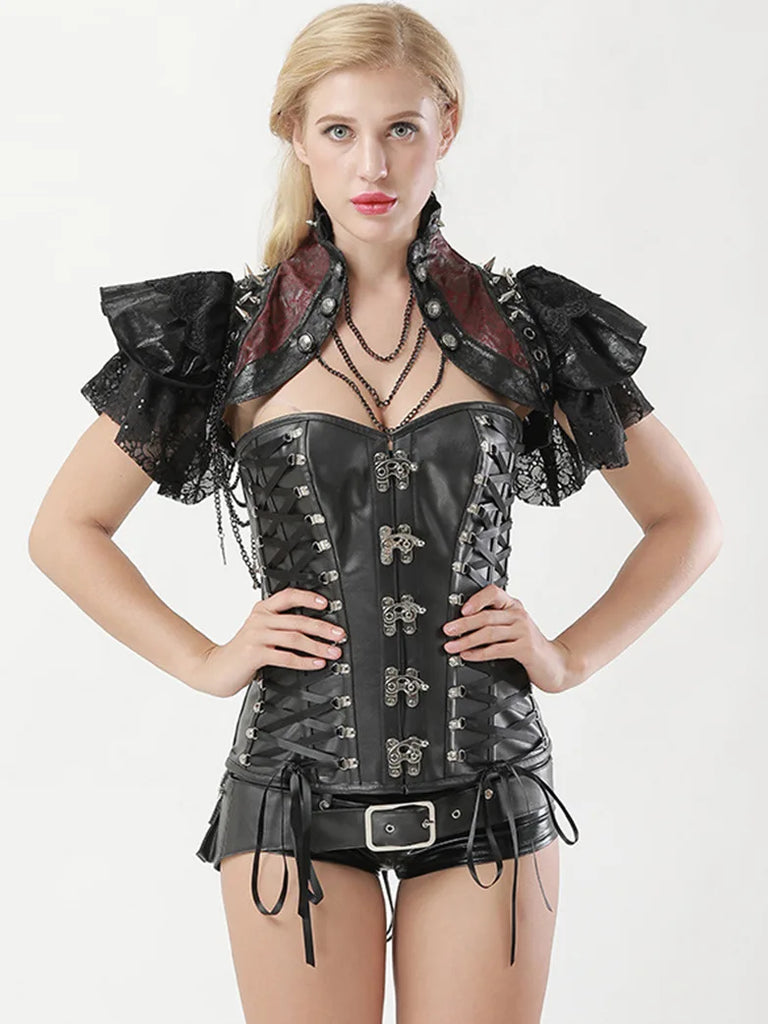 Scarlet Darkness Dark Gothic Leather and Lace Studd Waistcoat SCARLET DARKNESS