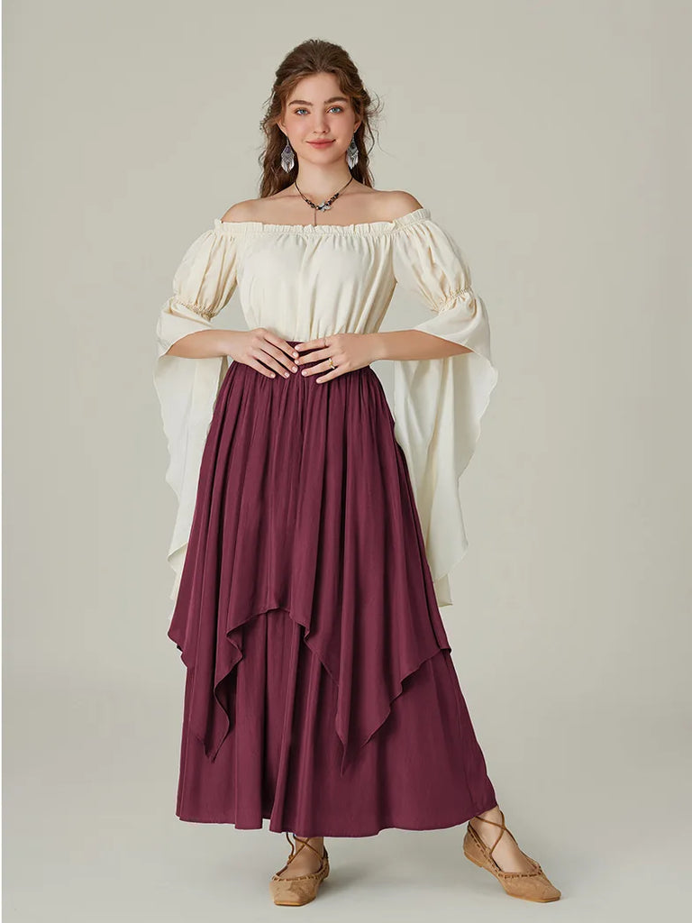 Women Renaissance Dual-Layer Swing Maxi Skirt SCARLET DARKNESS