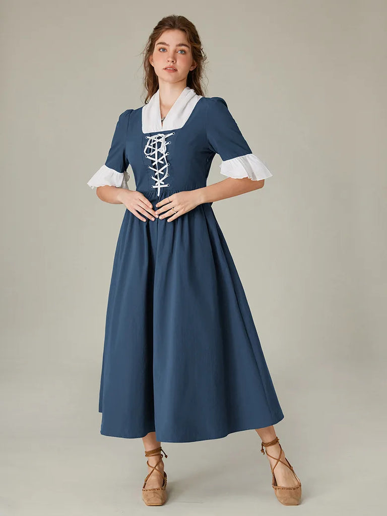 Women Colonial and Pioneer Lace up Maxi Dress with Pocket SCARLET DARKNESS