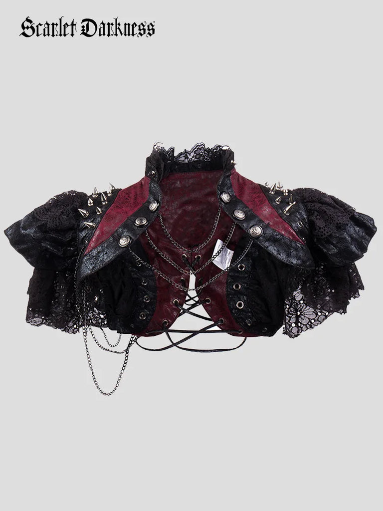 Scarlet Darkness Dark Gothic Leather and Lace Studd Waistcoat SCARLET DARKNESS