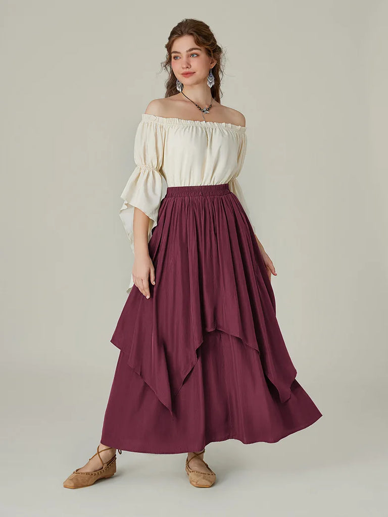 Women Renaissance Dual-Layer Swing Maxi Skirt SCARLET DARKNESS