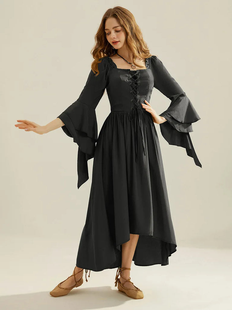 Renaissance Irregular Hem Dress 3/4 Layed Sleeve Dress SCARLET DARKNESS