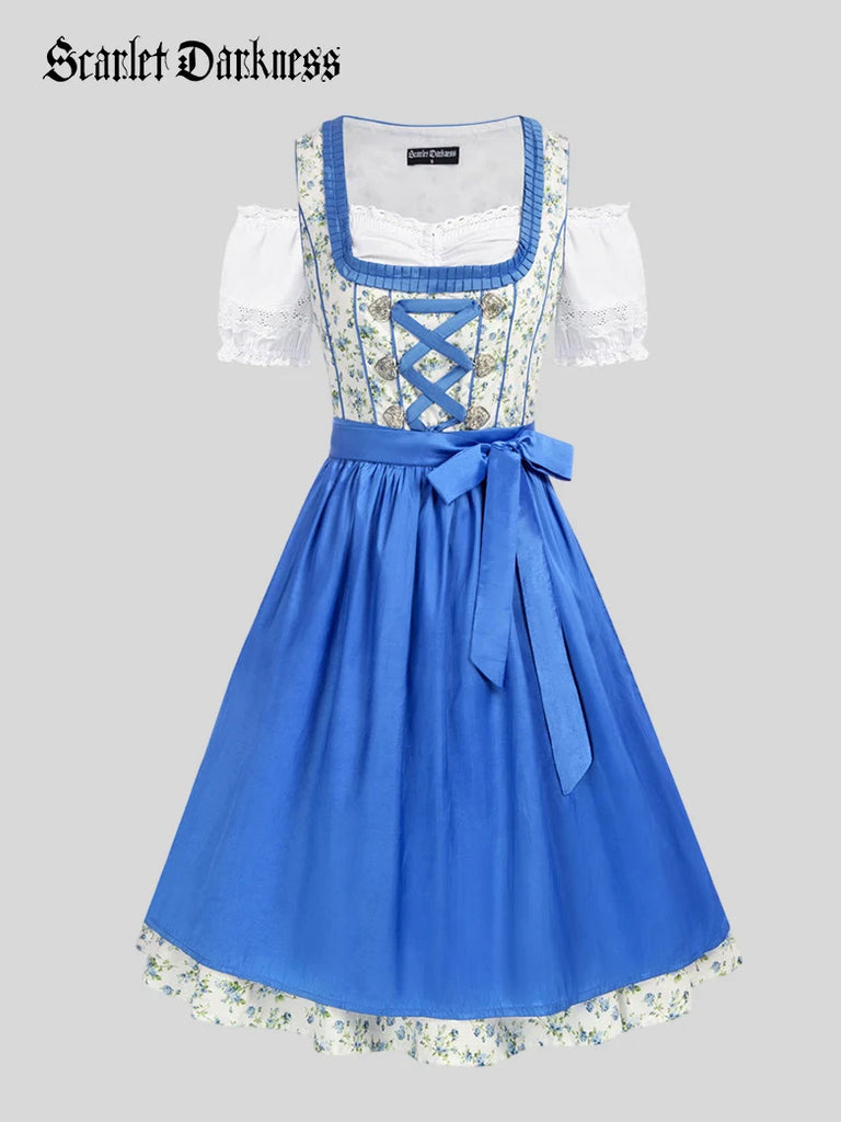 German Bavarian Oktoberfest Costumes Tops+Cotton Dress+Apron SCARLET DARKNESS