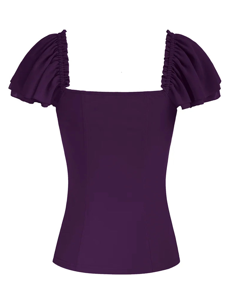 Women Dual-Layer Cap Sleeve Sexy Square Neck Top SCARLET DARKNESS