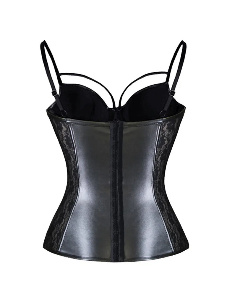 Women Halter Top Gothic PU Leather Lace Patchwork Tops SCARLET DARKNESS