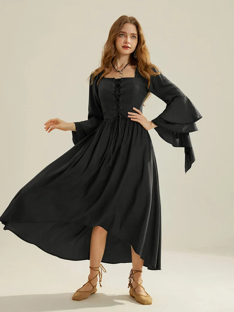 Renaissance Irregular Hem Dress 3/4 Layed Sleeve Dress SCARLET DARKNESS