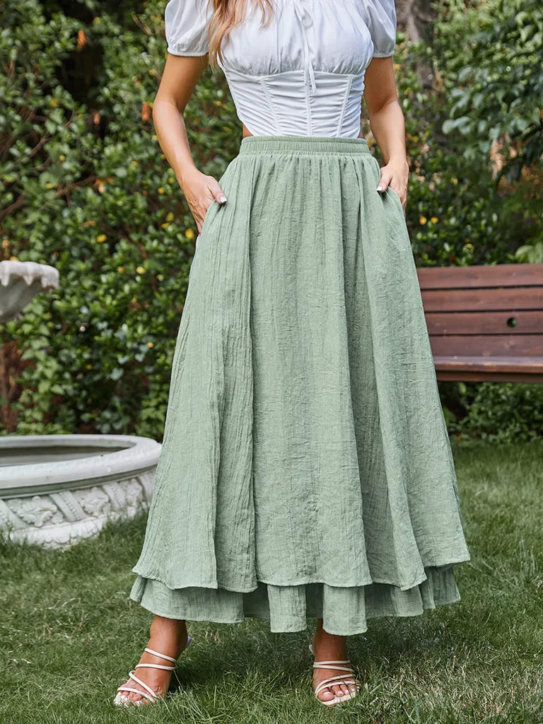 Women Renaissance Cotton Maxi Skirt 2-Layer Swing Skirts SCARLET DARKNESS